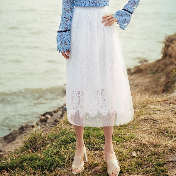 Κυρίες μακρύ φόρεμα δαντέλα λευκό