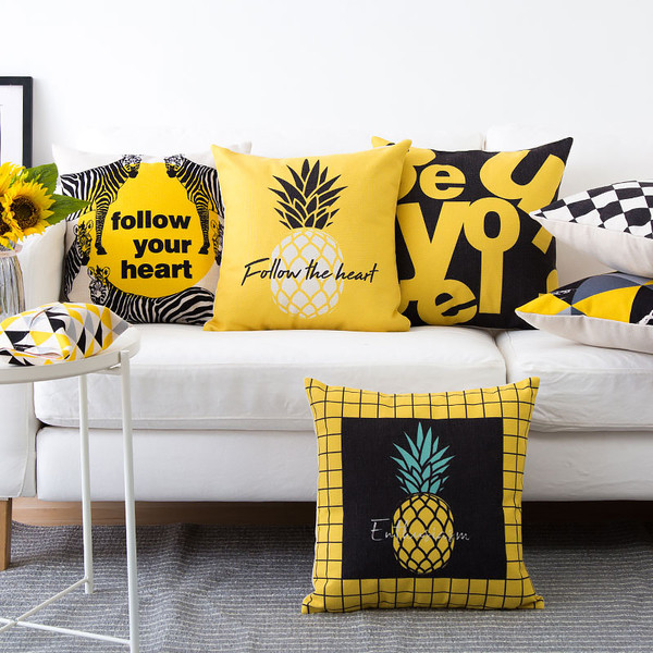 Διακοσμητικά μαξιλαροθήκες σε κίτρινο με διαφορετική εκτύπωση - 1 κομμάτι
