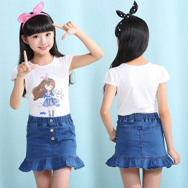 Fusta de blugi pentru copii pentru o fata cu talie elastica