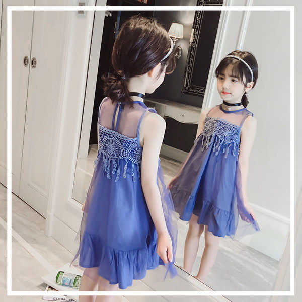 Rochie moderna pentru copii pentru fata cu dantela si elemente transparente in doua culori