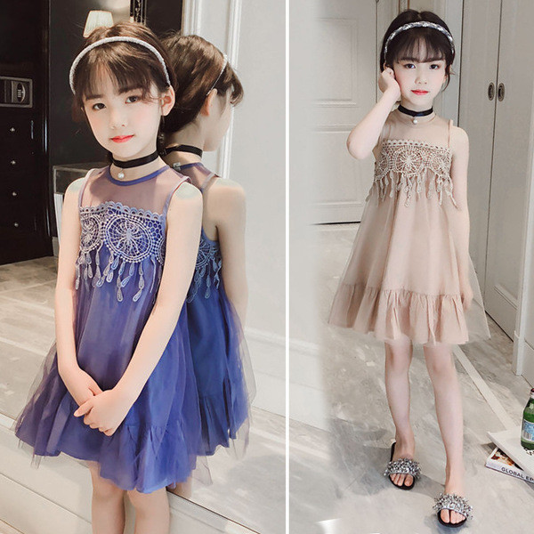 Rochie moderna pentru copii pentru fata cu dantela si elemente transparente in doua culori