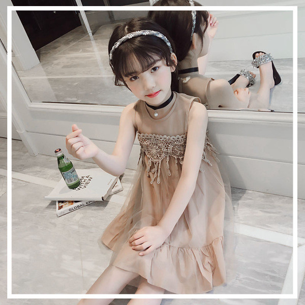 Rochie moderna pentru copii pentru fata cu dantela si elemente transparente in doua culori