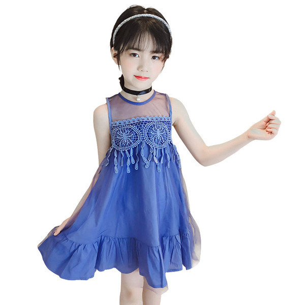 Rochie moderna pentru copii pentru fata cu dantela si elemente transparente in doua culori