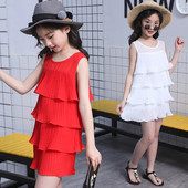 Rochie de copii pentru fata cu bretele late si volane in trei culori