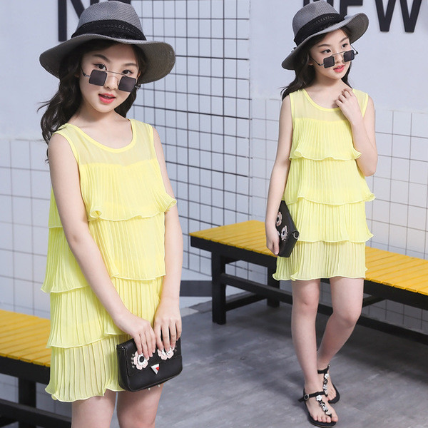 Rochie de copii pentru fata cu bretele late si volane in trei culori