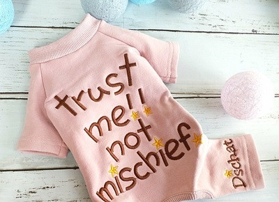 Salopetă pentru un câine cu broderie colorată - inscripție în două culori
