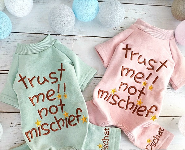 Επίστρωμα για ένα σκυλί με έγχρωμο κέντημα - δίχρωμο παλτό