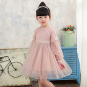Κομψό παιδικό φόρεμα με τούλι και δαντέλα σε ροζ χρώμα