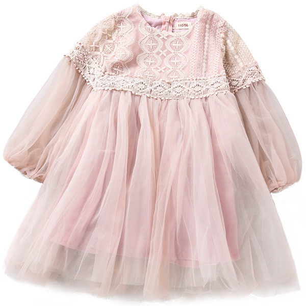 Κομψό παιδικό φόρεμα με τούλι και δαντέλα σε ροζ χρώμα