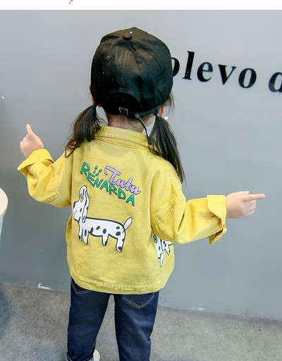 Geaca de denim pentru fete pentru copii in roz si galben cu aplicatie