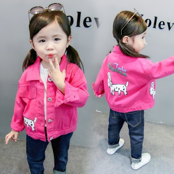 Geaca de denim pentru fete pentru copii in roz si galben cu aplicatie