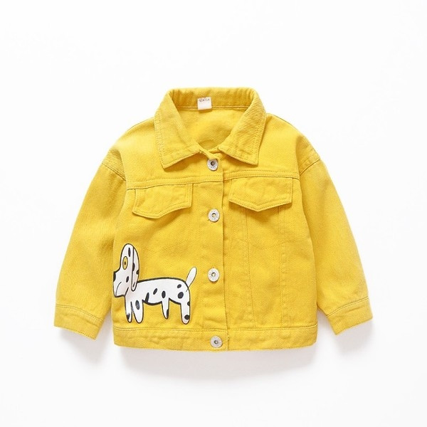 Geaca de denim pentru fete pentru copii in roz si galben cu aplicatie