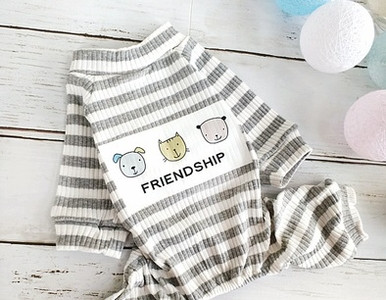 Раиран гащеризон за кучета с цветна апликация в два цвята