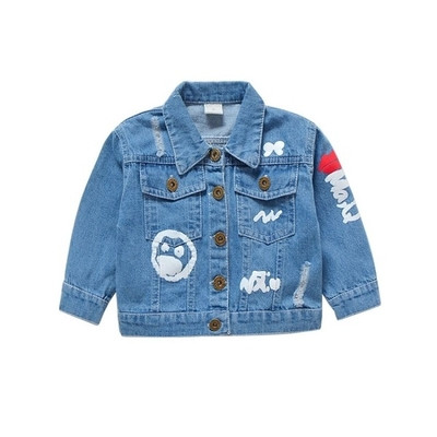 Μοντέρνο μπουφάν για παιδιά denim για κορίτσια με εκτύπωση