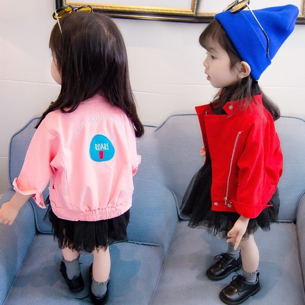 Jachetă subțire pentru copii modernă pentru fete în roz și roșu