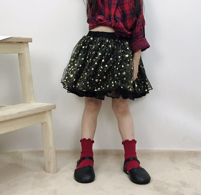 Fusta de copii pentru fata din tul in negru si gri cu decor stralucitor