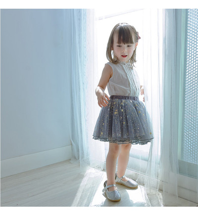Fusta de copii pentru fata din tul in negru si gri cu decor stralucitor