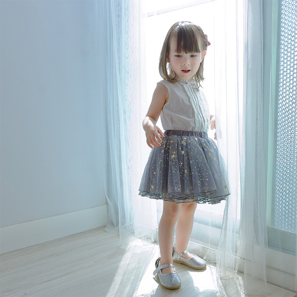 Fusta de copii pentru fata din tul in negru si gri cu decor stralucitor