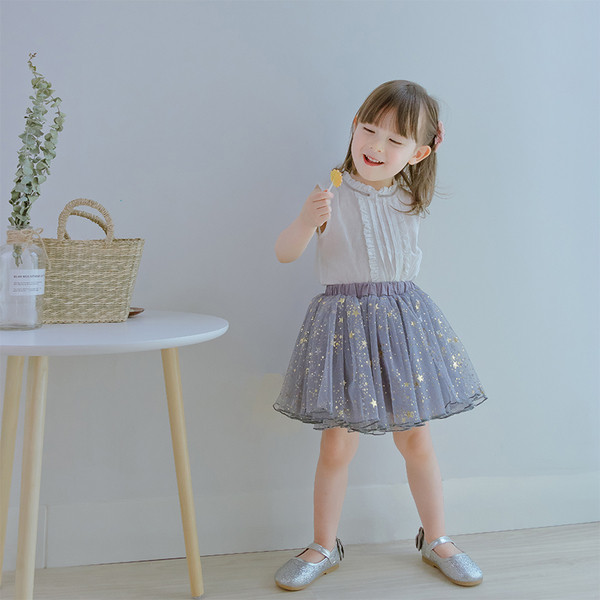 Fusta de copii pentru fata din tul in negru si gri cu decor stralucitor