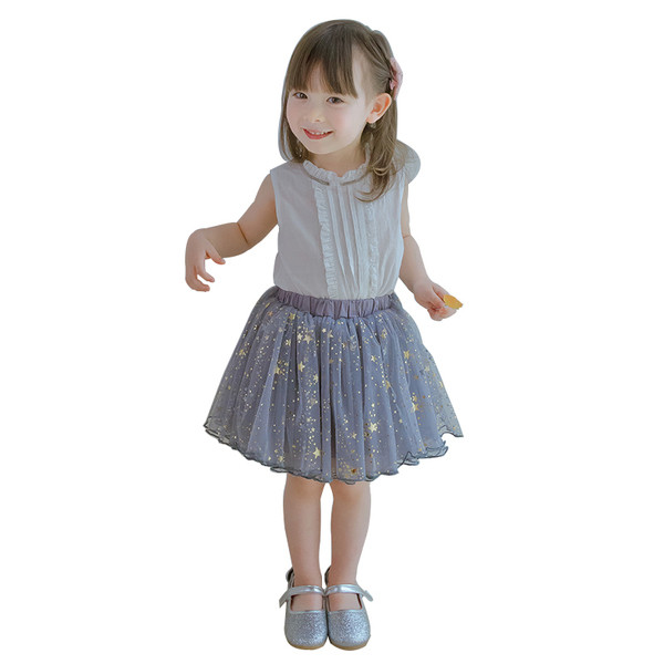 Fusta de copii pentru fata din tul in negru si gri cu decor stralucitor