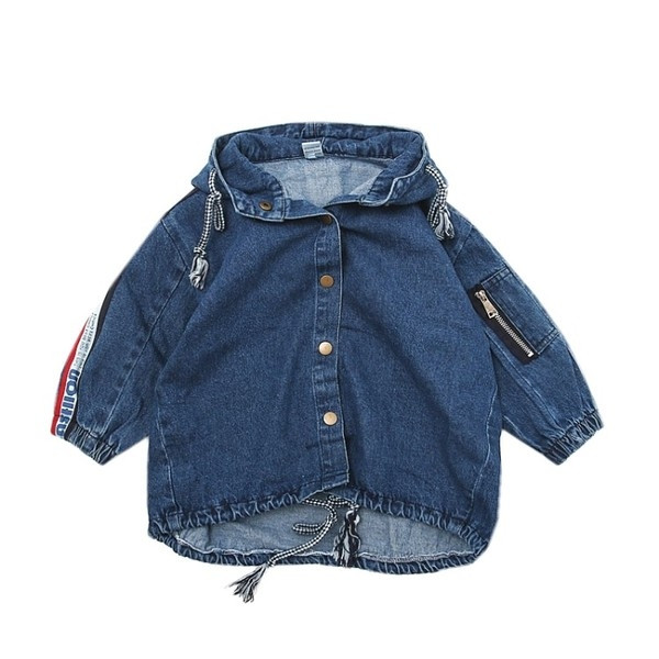 Geaca de toamna din blugi pentru baieti cu gluga si aplicatie