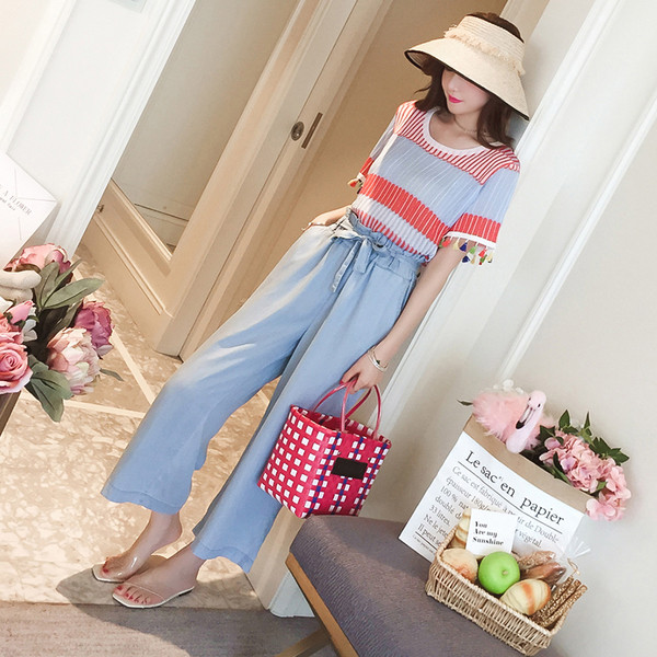 Blugi lungi de dama - model larg cu panglica