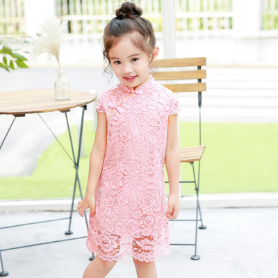 Rochie pentru copii din dantela pentru o fata in rosu si roz