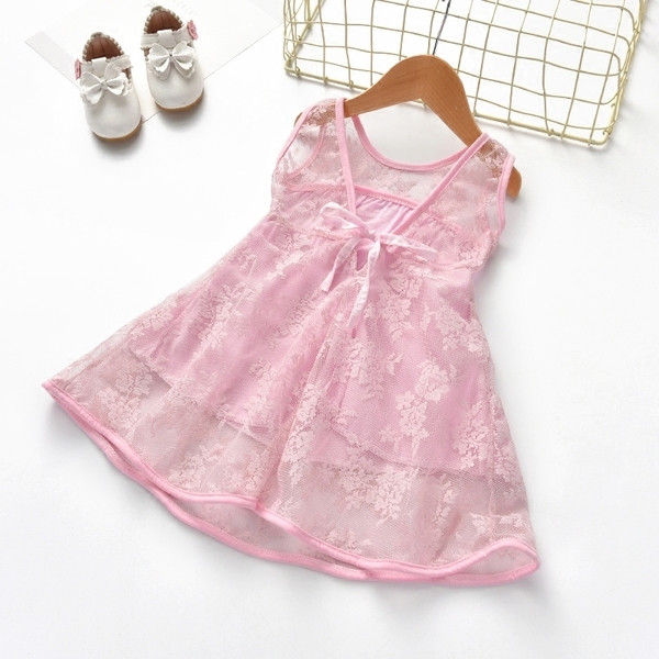 Rochie pentru copii din dantela in trei culori cu bretele late