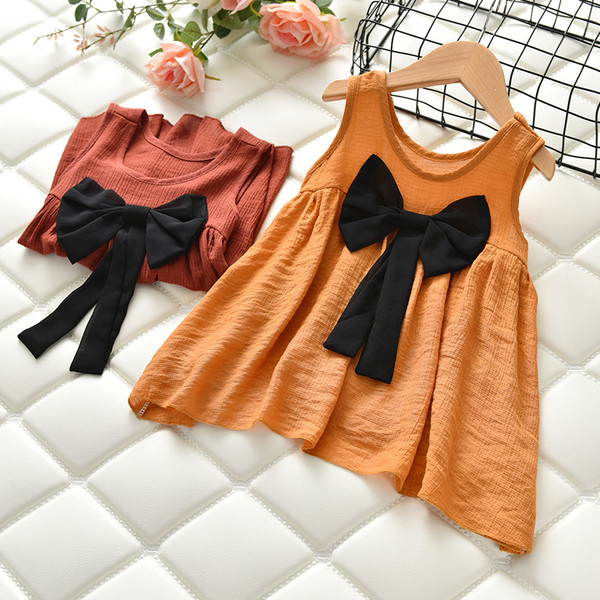 Ежедневна детска рокля за момиче с панделка в два цвята
