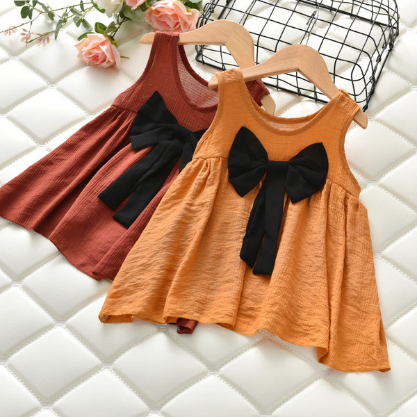Ежедневна детска рокля за момиче с панделка в два цвята