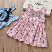 Rochie pentru copii din bumbac cu dantela si bretele late in doua culori