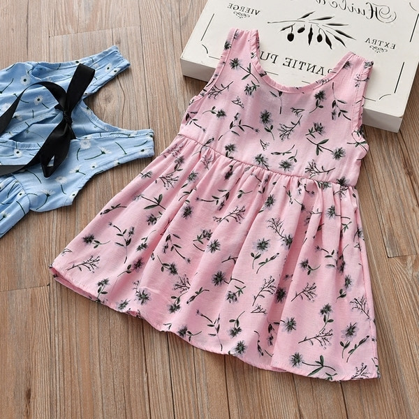 Rochie pentru copii din bumbac cu dantela si bretele late in doua culori