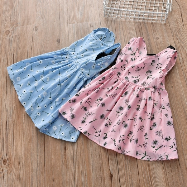 Rochie pentru copii din bumbac cu dantela si bretele late in doua culori