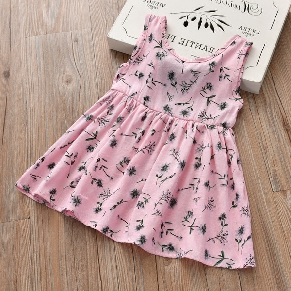 Rochie pentru copii din bumbac cu dantela si bretele late in doua culori