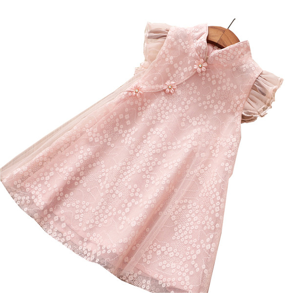 Rochie de copii pentru o fata in roz cu decor 3D