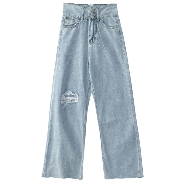 Blugi de dama cu talie inalta de culoare deschisa