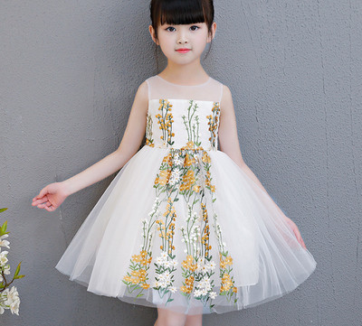 Μοντέρνο παιδικό τούλι φόρεμα με κεντήματα και κορδέλα σε δύο χρώματα