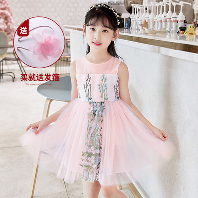 Μοντέρνο παιδικό τούλι φόρεμα με κεντήματα και κορδέλα σε δύο χρώματα