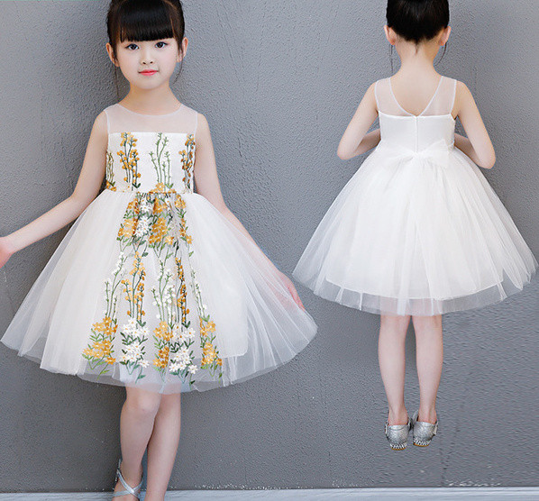 Μοντέρνο παιδικό τούλι φόρεμα με κεντήματα και κορδέλα σε δύο χρώματα