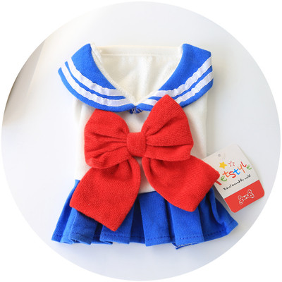 Μοντέρνο φόρεμα για σκύλους δύο χρωμάτων με κορδέλα στο πίσω μέρος