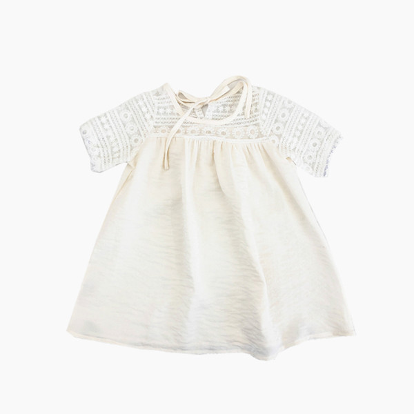 Παιδικό φόρεμα από βαμβάκι με δαντέλα και λευκή γραβάτα