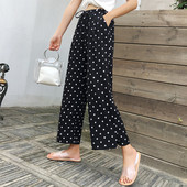 Pantaloni largi de dama cu buline in negru