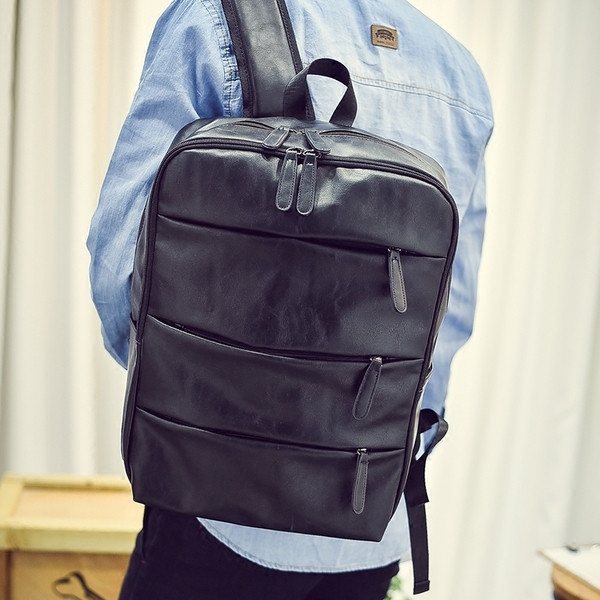 Rucsac modern pentru bărbați cu fermoare din piele ecologică