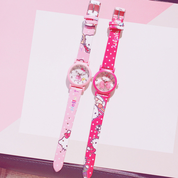 Детски часовник за момичета в розов и червен цвят 