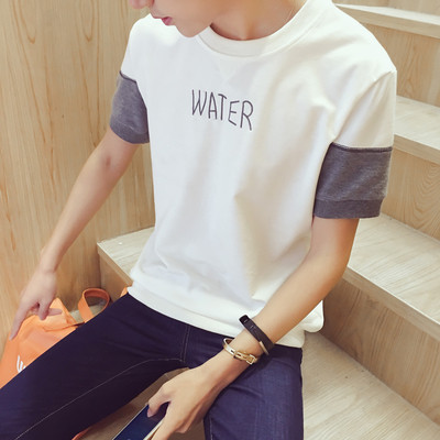 Λευκή T-shirt ανδρών με μανίκια επιγραφής και χρώματος - Λεπτό μοντέλο