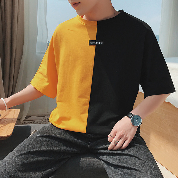 Tricou casual barbatesc in doua culori cu inscriptii - model larg