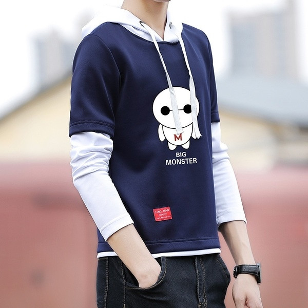 Bluză pentru bărbați sport-casual cu glugă și aplicație colorată în mai multe culori