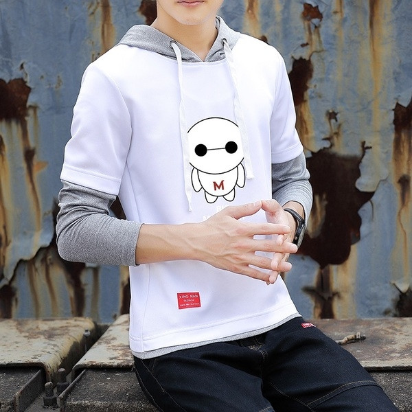 Bluză pentru bărbați sport-casual cu glugă și aplicație colorată în mai multe culori