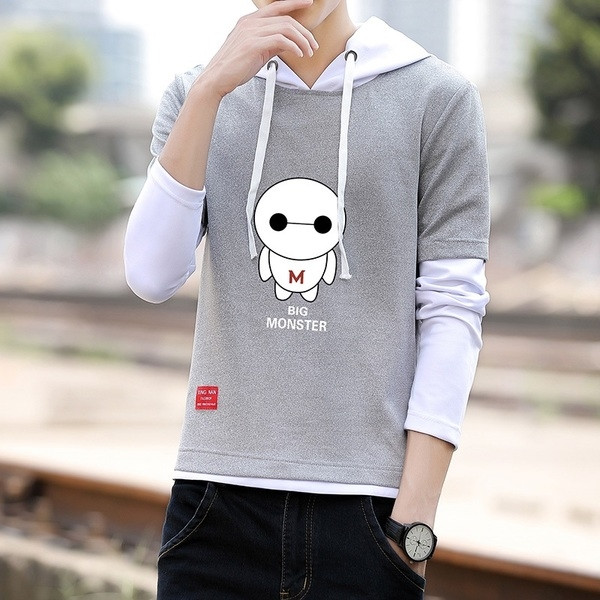 Bluză pentru bărbați sport-casual cu glugă și aplicație colorată în mai multe culori