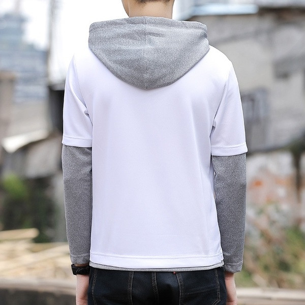 Bluză pentru bărbați sport-casual cu glugă și aplicație colorată în mai multe culori